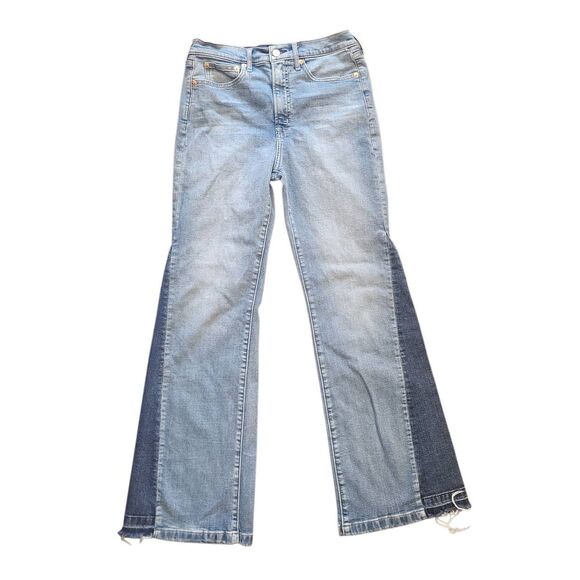 GAP Jeans Women's 29 Blue High Rise Patched 70s Flare Stretch Panel - Picture 2 of 6